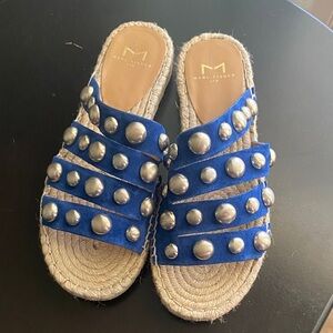 Marc Fisher Blue Studded Espadrille Slide Sandals
